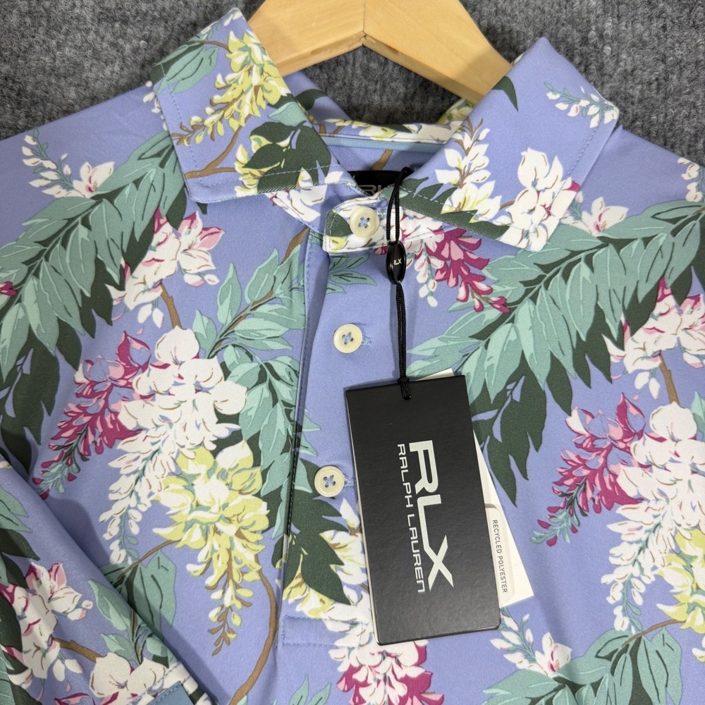 RLX Ralph Lauren Polo Shirt Floral Wisteria Mens Medium Blue Performance NWT